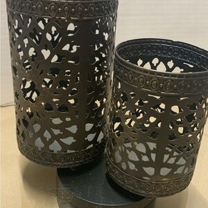 Elegant Brown Metal Candle Holders